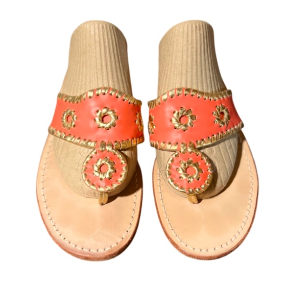 Orange and Metallic Gold Original Jacks Flat Sandals - Picture 2 of 8